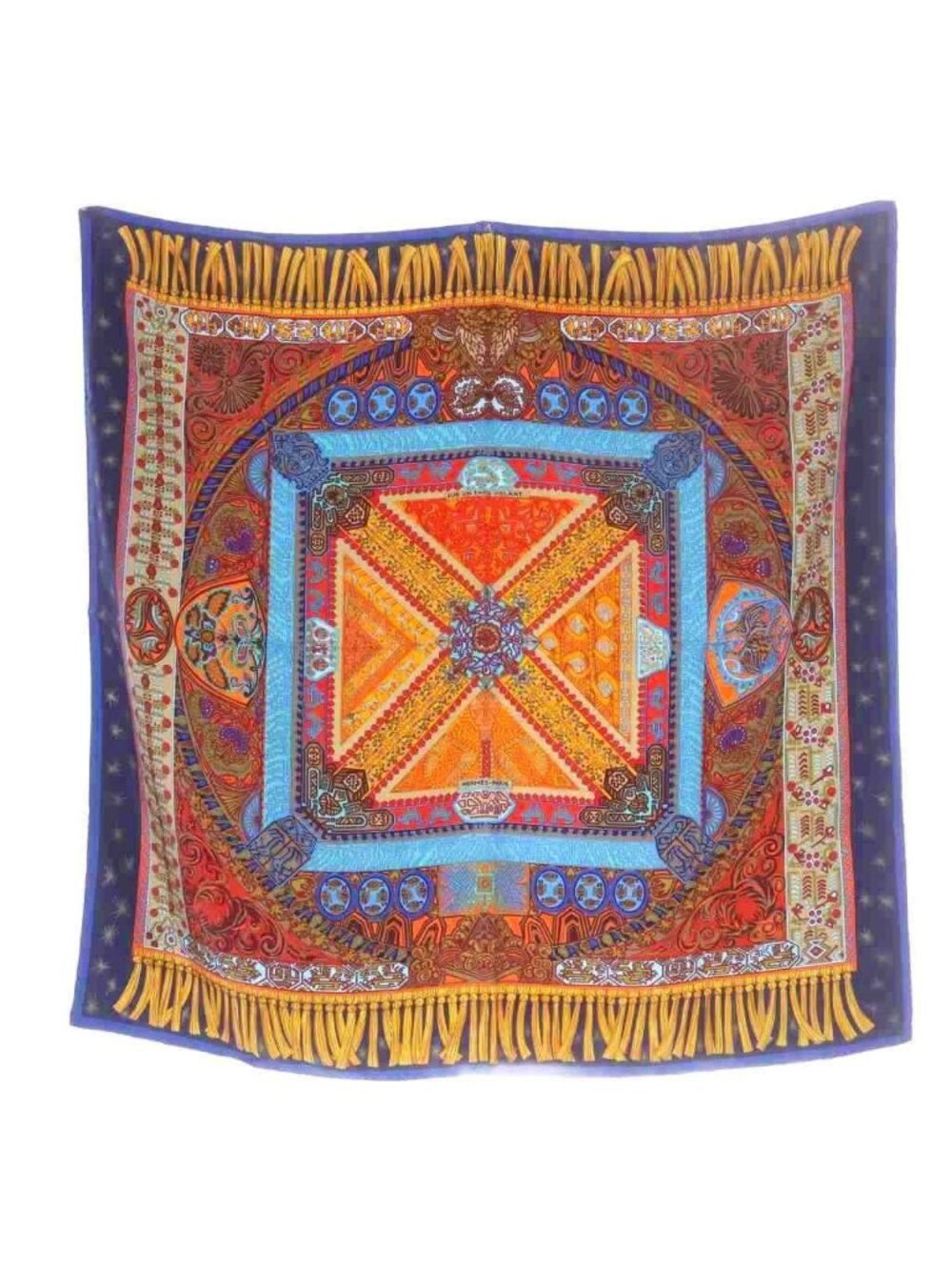 Hermes Riding on Flying Carpet Sur Un Tapis Volant Scarf Carre 90 Silk Blue